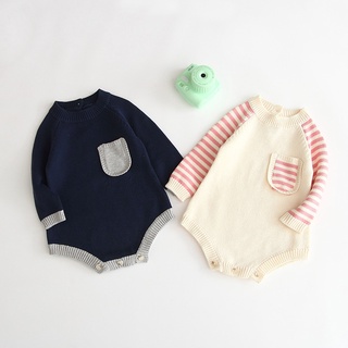 ╭trendywill╮Infant Newborn Baby Boy Girl Knit Stripe Romper Bodysuit Crochet Clothes Outfits