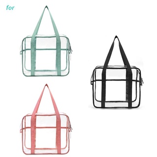 para gran capacidad transparente pvc tote bolsa impermeable transparente con cremallera neceser llevar bolsa de maquillaje cosmético hombro bolso (1)