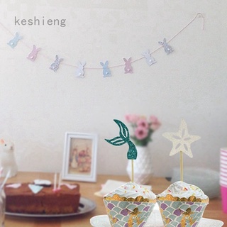 Keshieng 24pcs sirena tema Cupcake Topper Glitter acentos para Baby Shower fiesta de cumpleaños