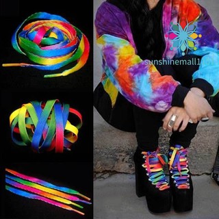 sm01 1 par de colores mezclados estudiantes cordón de fiesta zapatos accesorios mujeres hombres arco iris raya plana zapato