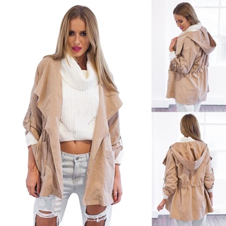 Fashion Spring Autumn Women Windbreaker With Hat Long Sleeve Solid Color Outwear Ladies Girls Casual Jacket Coat
