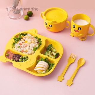 los niños de la cena plato tazón taza conjunto de kindergarten plato de cena rejilla comer creativo de dibujos animados bebé anti-caída vajilla hogar tazón (1)