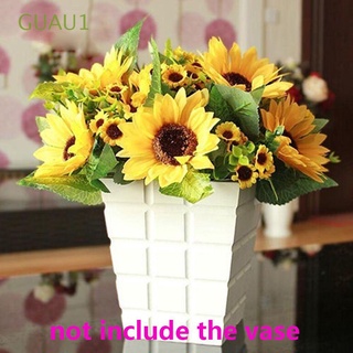 GUAU1 7 Heads Fashion Artificial Flower Bright Yellow Wedding Decoration Plastic Sunflower Real Touch Home Decor DIY Craft Decorative Fake Flores Bouquet