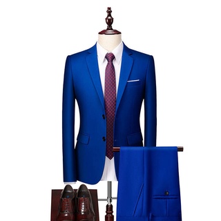 traje Saco trajes de hombre pantalones Bao Blue Traje Set Masculino Versión coreana del traje delgado Dwe-Piece Tamaño grande vestido de novio Vestido de negocios Profesional