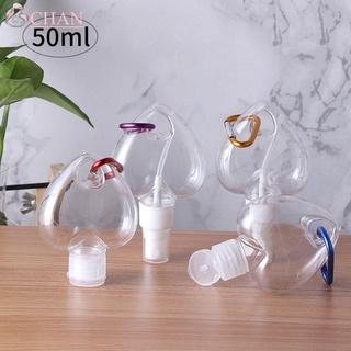 CHAN 50ml Refillable Empty Container Bottle Transparent Lotion Jar Heart Spray Bottle Portable Travel Perfume Alcohol With Metal Hook