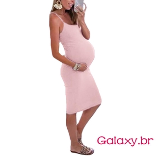 ℒℴѵℯ~Pregnant Women's Summer Sling Dress Solid Color Sleeveless Slim Fit Maternity Dress (9)