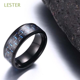 LESTER moda joyería Simple boda banda anillos de dedo de acero inoxidable azul negro carbono pareja titanio para hombres mujeres accesorios