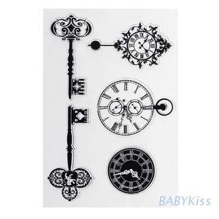 BBkiss Transparente PVC Sellos Sello Vintage Llave Reloj DIY Scrapbooking Álbum De Fotos Decoración