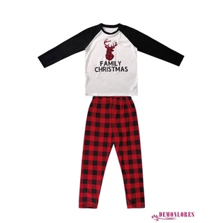 Demq-matching pijamas de navidad familiar, ciervo de manga larga raglán Tops + pantalones cuadros conjunto Loungewear (5)