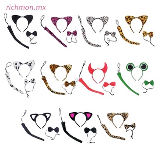 richmo Toddler Kids 3Pcs Animal Cosplay Costume Set Cat Ears Plush Headband with Long Tail Bow Tie Hallowee Party Outfits