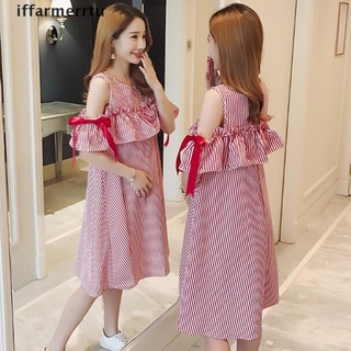[iffarmerrtu] Maternity Loose Dress Pregnant Dresses Fashion Stripe Dress Nursing Dress Top .