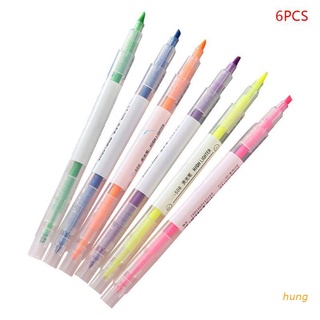 Colgado 6 colores de doble cabeza resaltador plumas fluorescentes marcador arte dibujo papelería suministros escolares