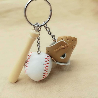 [finebiss] mini guante de béisbol de tres piezas de madera bat llavero deportivo coche llavero gif (5)