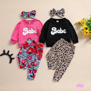 ♨RH-Baby Girl’s Clothes Unique Letter Long Sleeve T-shirt and Leopard Long