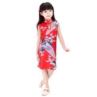 centec lindo niño vestidos de niños ropa de verano cheongsam vestido qipao pavo real sin mangas slim niñas estilo chino vestido tradicional/multicolor (9)