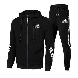 New Adidas Men's Hooded Sweater + Pants Sportswear Male Pullover Two Piece Set