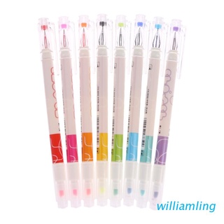 willi 8Pcs Double Headed Drawing Mark Fluorescent Pen Cute Art Highlighter Stationer