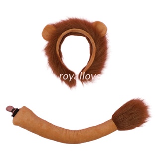 Royal Cosplay peludo Animal orejas de león pelo aro cola conjunto Lolita disfraz largo de piel tocado para Halloween fiesta decoración
