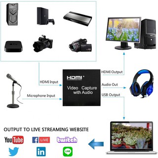 Capturadora de Video 4K HDMI Tarjeta de Captura de Juegos HDMI a USB 2.0 Captura de Audio y Video con Salida en Bucle HD 1080pGrabación a Través de La Cámara de Acción DSLR Camcorder/para Grabación de Enseñanza/Transmisión en Vivo/Juegos