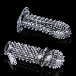 <wholesale> Silicone Spike Dotted Rib<wholesale>d Clear Condom Penis Extension Sleeve Adult Sex Toy