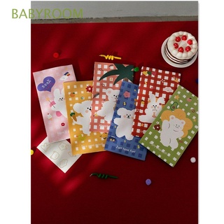 BABYROOM 6Pcs|Bolsa de papel coreano Lindo dibujo animado Bolsa de galletas y dulces Mini Bolsa con pegatinas Cuadros de color Soportar Envasado de bocadillos Embalaje de regalo