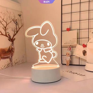 Sanrio Cinnamoroll Melody Kuromi 3D LED Luces De Noche Acrílico Estéreo Lámpara De Mesa Regalo De Cumpleaños [Lluvia] (5)