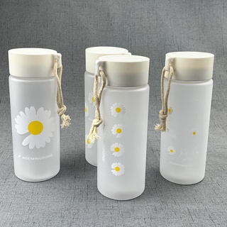 pan222.mx600ml Small Daisy Transparent Plastic Water Bottles BPA Free Creative Frosted Water Bottle with Portable Rope Travel Tea Cup