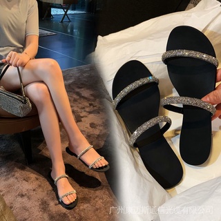 Las Mujeres De La Moda Sandalias De Verano 2021 Nuevo Estilo De Una Palabra Con Diamantes De Imitación Zapatillas De Desgaste Exterior ins De (6)