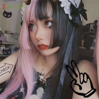 BELLEZ mujeres mujer doble Color Toupee extensión de pelo Lolita negro y rosa peluca larga gruesa sintética flequillo Harajuku estilo Goth pelo Cosplay largo pelo recto
