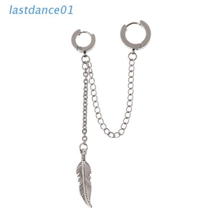 LAS 1Pc Titanium Feather Pendant Double Long Chain Leaf Earring Korean Idols Jewelry