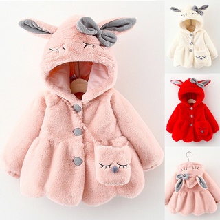 Bebé bebé niño niños niñas lana conejo chaquetas con capucha abrigo Outwear (1)