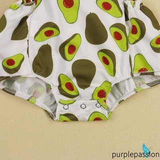 Purp-2 piezas trajes de verano recién nacidos, bebé niñas aguacate/fresa/maíz impresión mosca manga cuello cuadrado mameluco + diadema Bowknot (5)