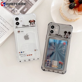 Wallet Case For iPhone 13 12 11 Pro Max XR XS Max X 8 7 6 6s Plus SE 2020 Cover Cute Cartoon Mickey Minnie Shockproof Transparent TPU Phone Casing