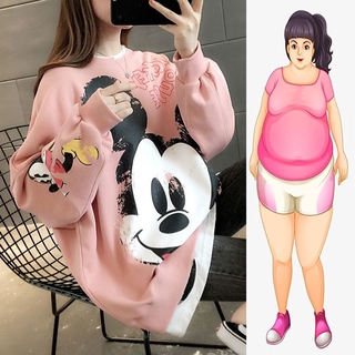 [más tamaño] (40-150 kg) listo Stock de gran tamaño de manga larga delgada mujeres Baju camiseta coreana suelta de dibujos animados sudadera con capucha Tops