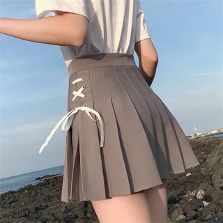 Verano De Las Mujeres Mini Faldas Coreanas De Cintura Alta Plisada De La Escuela De Encaje