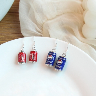 s925 aguja de plata rojo azul coca-cola pendientes mujer moda lindo chica gancho de oreja accesorios de joyería