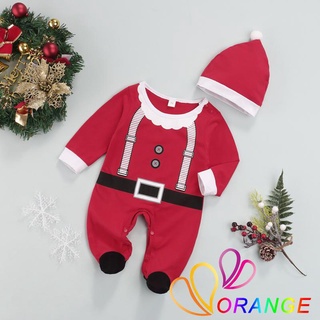 Od 2Pcs bebé navidad traje Santa Claus manga larga Snaps mono + sombrero de navidad para niños pequeños
