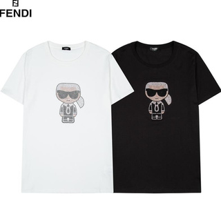 FENDI pure algodón T-shirt cuello redondo impresión clásica nueva pareja camisas hombres y mujeres tops