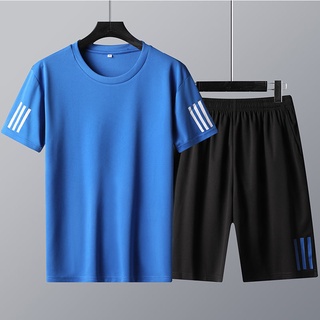 Dos piezas de manga corta pantalones cortos de los hombres traje de deporte de verano delgado más el tamaño de manga corta pantalones cortos de secado rápido ropa deportiva