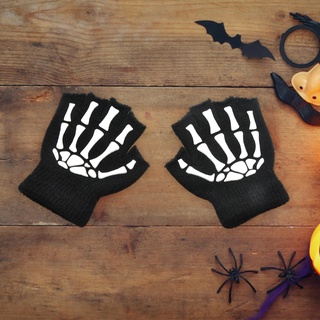 [[2]] guantes de medio dedo esqueleto de halloween sin dedos brillan en la oscuridad accesorios manoplas para disfraz cosplay niños