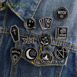 JERRYCHIC Fashion Brooch Black Moon Badge Enamel Pins Bag Accessories Punk Spells Clothes Jewelry Witches Cartoon Clothes Lapel Pin
