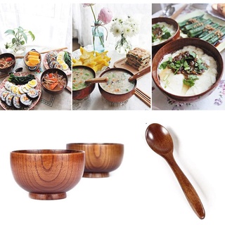 cucharas de madera cuenco conjunto, madera hecha a mano vajilla vajilla cubiertos sopa arroz cuencos servir vajilla para comer, arroz, sopa (7)