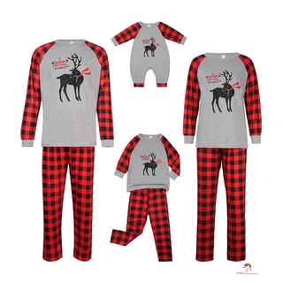 Xzq7-padre-hijos pijamas de navidad, estampado de renos de manga larga Tops con pantalones de cuadros traje/traje de salto para padre, madre, niños