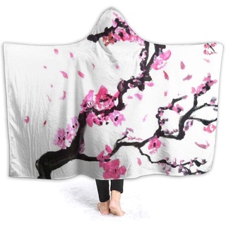 mantas con capucha de poliéster suave para hombre mujeres novedad anti-pilling forro polar portátil manta ligera con capucha capa de cerezo flor