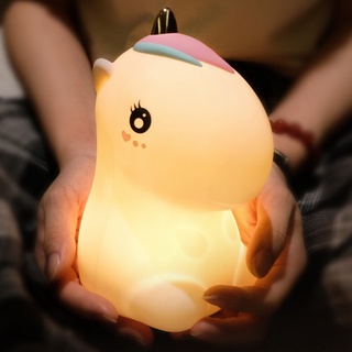 Unicornio LED luz de noche Sensor táctil colorido USB recargable de dibujos animados de silicona dormitorio lámpara de noche para niños bebé