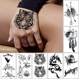 Impermeable temporal tatuaje pegatina tigre león rey brújula patrón falso Tatto Flash Tatoo pequeño cuerpo arte para niños mujeres hombres