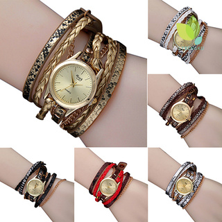<reloj para mujer> reloj de pulsera de cuarzo trenzado multicapa con correa de cuero sintético para mujeres