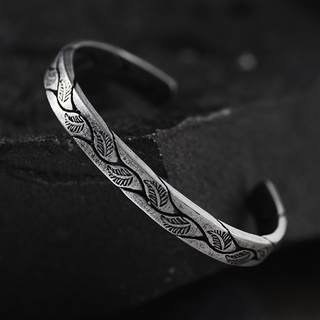 pulsera de titanio antiguo de acero inoxidable retro hoja de plata negro punk viking pulsera nuevo diseño abierto brazaletes joyería para hombres