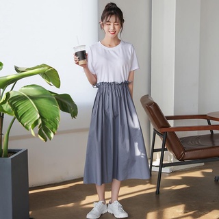 2021Ropa de verano nueva ropa de mujer estilo coreano falso de dos piezas de longitud mediaALínea falda vestido estilo Preppy media-longitud de una sola pieza