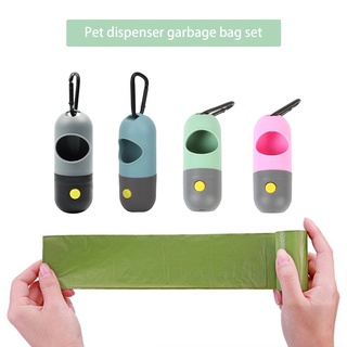 Dideng63 - dispensador de bolsas de caca para perros con linterna LED incorporada y Clip de Metal para correa, soporte para bolsas de residuos de mascotas, accesorio para caminar para perros con 8 rollos verdes a prueba de fugas (5)